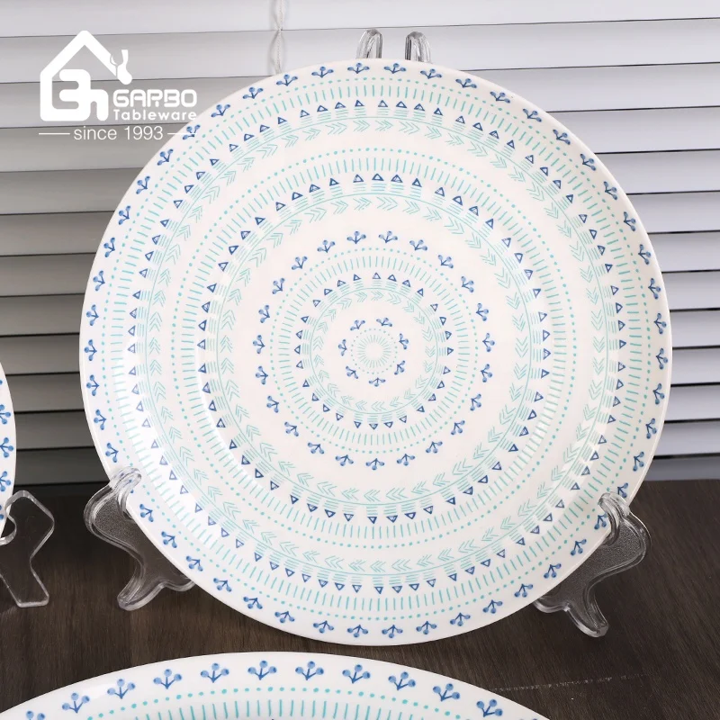 Cheap opal glassware dinner set custom 12inch opal plates set with bohemian style decal for Christmas and Wedding Festival Gift