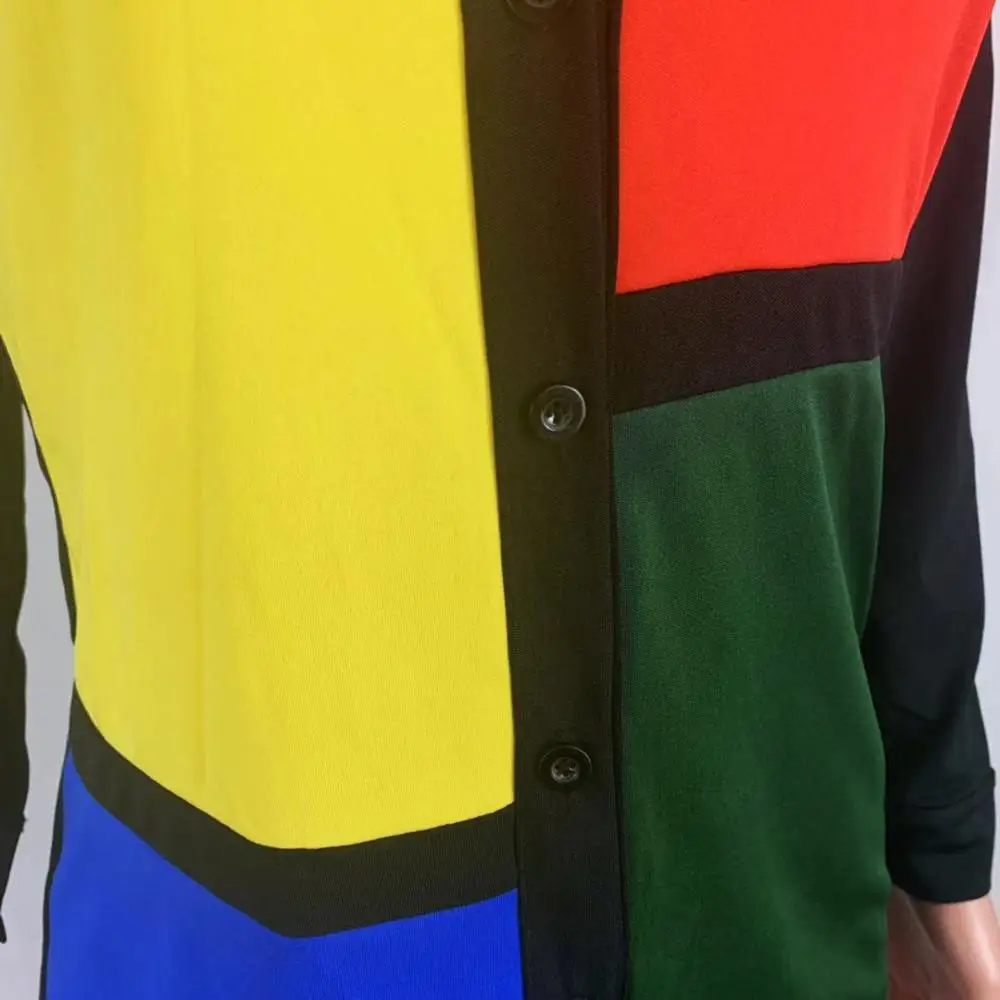 High Quality four-color  Print  Mini Dress Colour contrast skirt