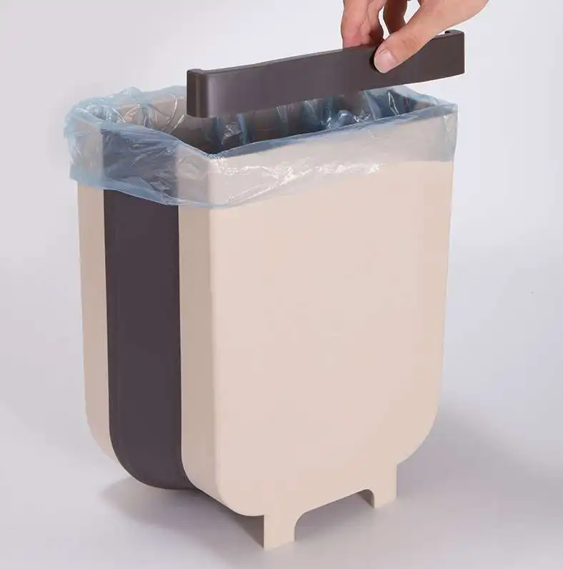 Hanging Trash Can for Kitchen Cabinet Door Collapsible Garbage Bin Foldable Dustbin