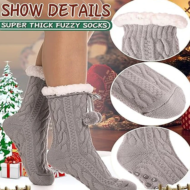 Factory Wholesale Custom Women Fuzzy Slipper Socks Winter Warm Fleece Soft Thick Cozy Knitting Socks With Grips