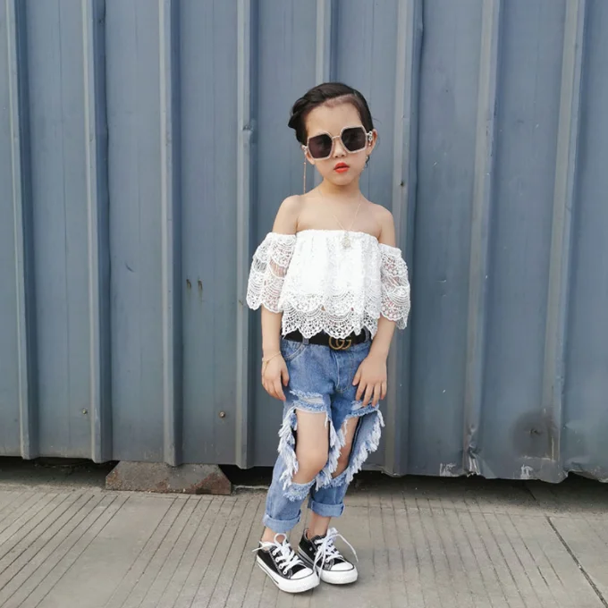 
SE3323 Kids Girls Boys Hole Jeans Ripped Big Hole Children Pants Fashion Broken Kids Jeans For Girls 