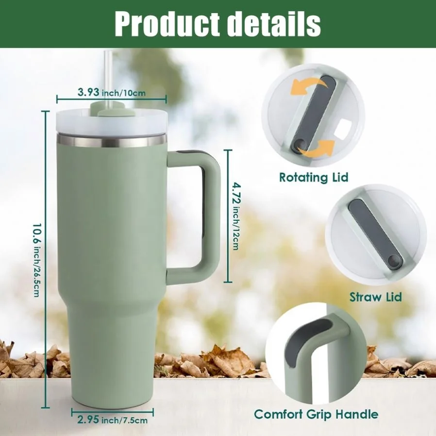 2024 New 40 Oz Handle Stainless Steel Travel Tumbler Enamel Inside 2.2L Insulated Water Bottle Gorgouss Tumbler With Straw