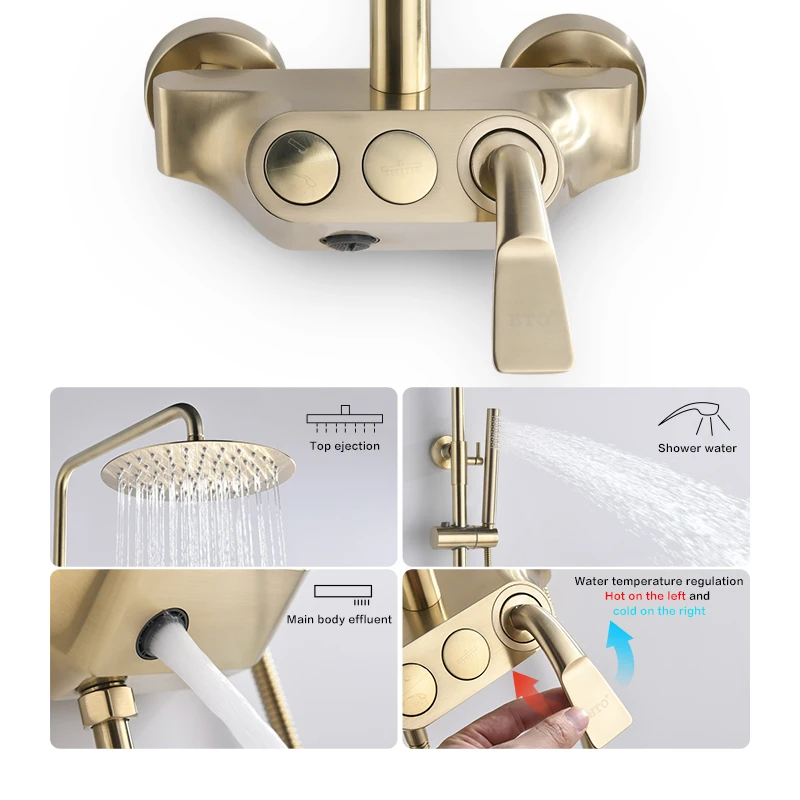 BTO Wholesale  Hot selling showers bathroom Multifunctional brushed gold shower bathroom sets shower