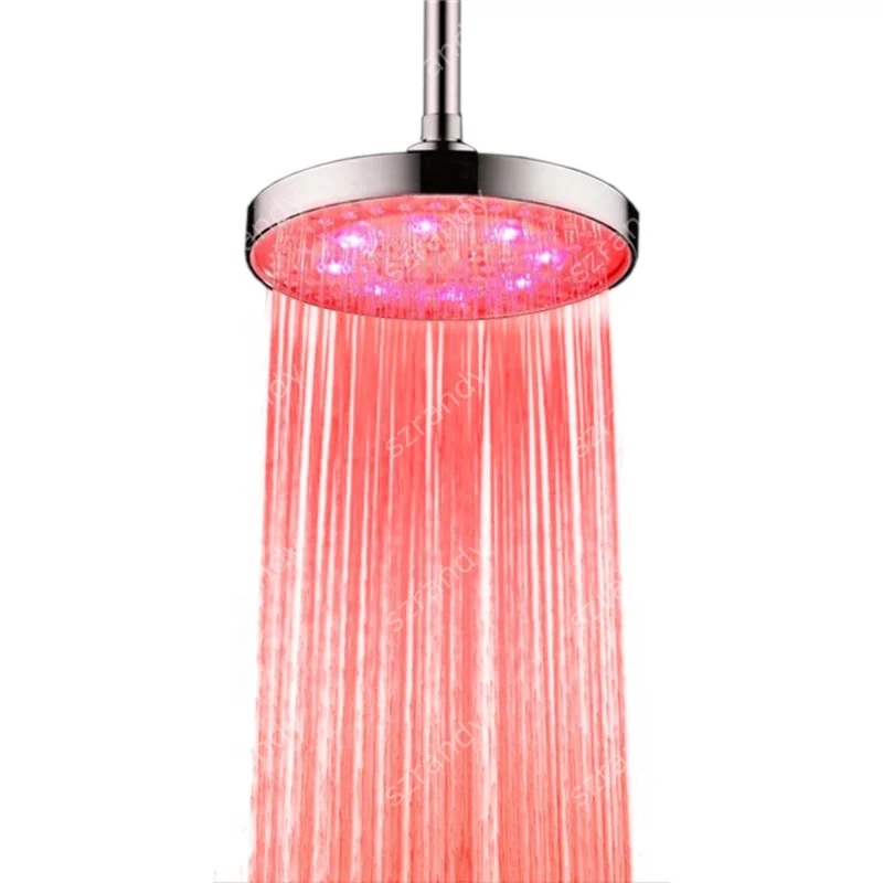 8 inch Temperature sensor 3 colors Round Rgb Led Showers