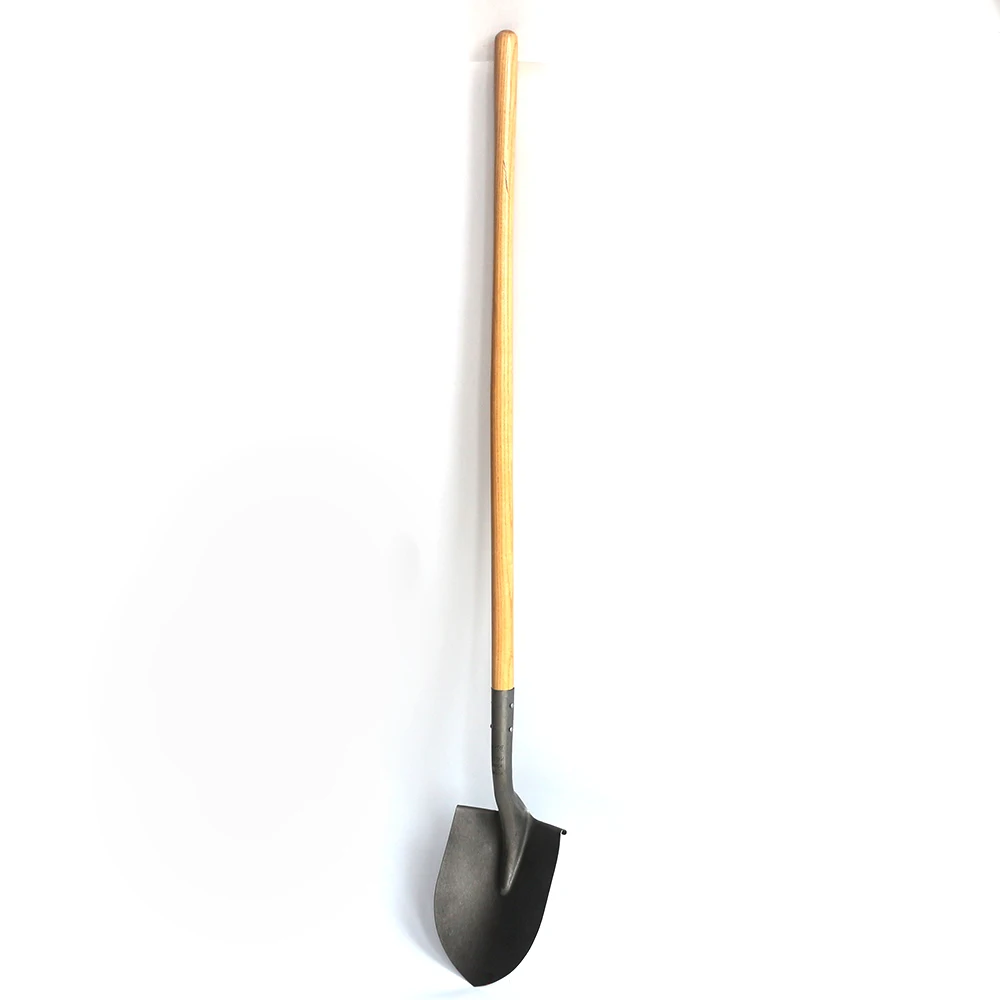 Dubai Market Carbon Steel Round Point Shovel With Long Wooden Handle Steel Shovel