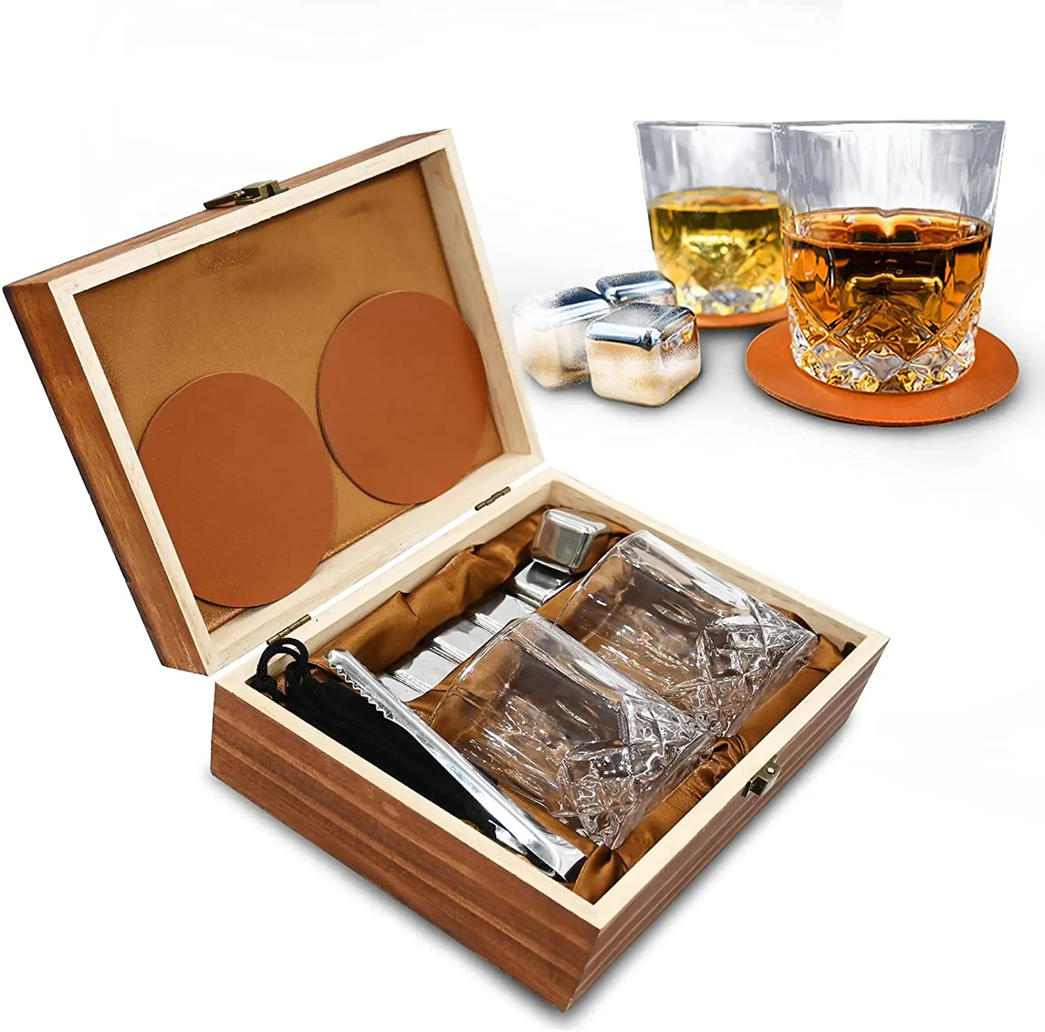 Premium Wood box set Whiskey Stone ,Rock whiskey glass,Whiskey stone and whiskey glass gift sets tasting box whisky