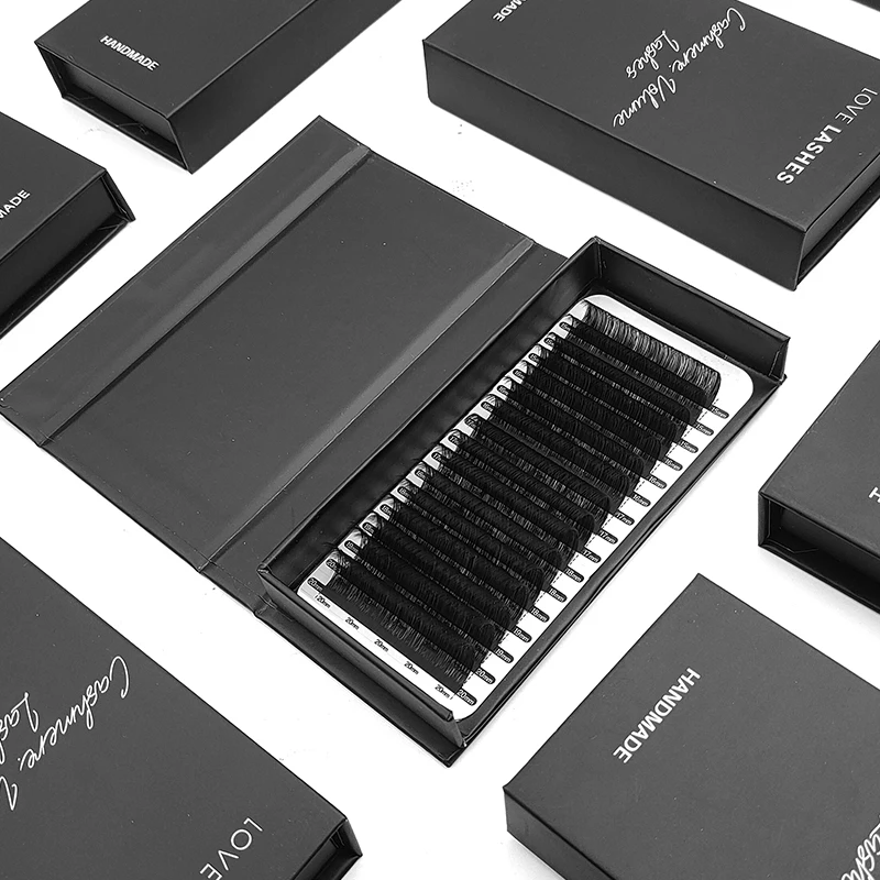 Private Label Wholesale Ready To Ship  Individual Mink Super Soft Dark Matte PBT Lash Extensions Classic Lash Extensions Trays