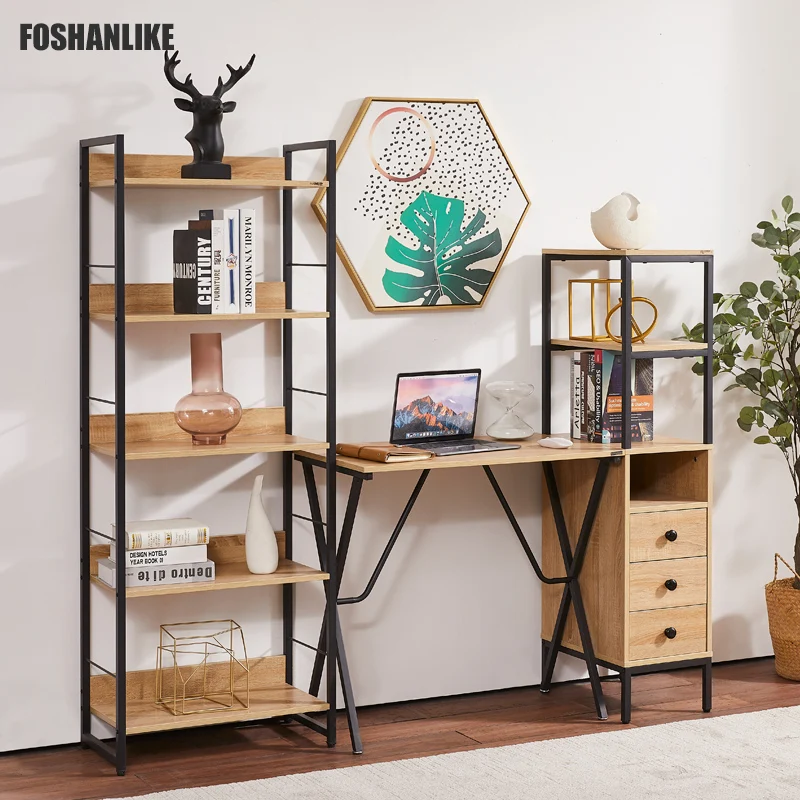 
LIKE Living Room Office Study Hallway Industrial Style 5-Tier Storage Rack Bookcase Steel Frame Bookshelf 