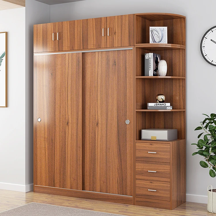 New Design Wooden Sliding Door Wardrobe Simple Modern Panel Wardrobe Storage Cabinet