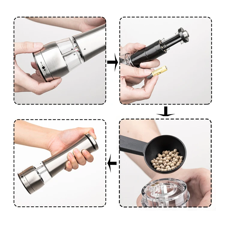 Stainless Steel Battery Operated Electric Salt Pepper Grinder Pepper mill With LED light