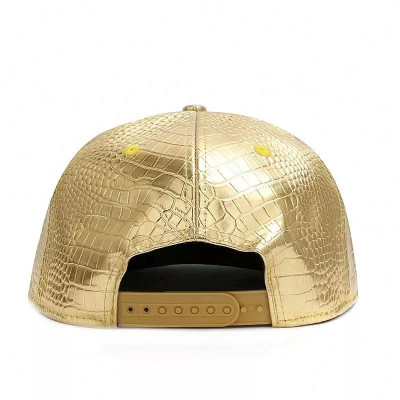 2019 Factory Wholesale Diamond Gold Dj Rap Snapback Cap PU Leather Baseball Hip Hop Cap Rhinestone Crocodile Leather Cap
