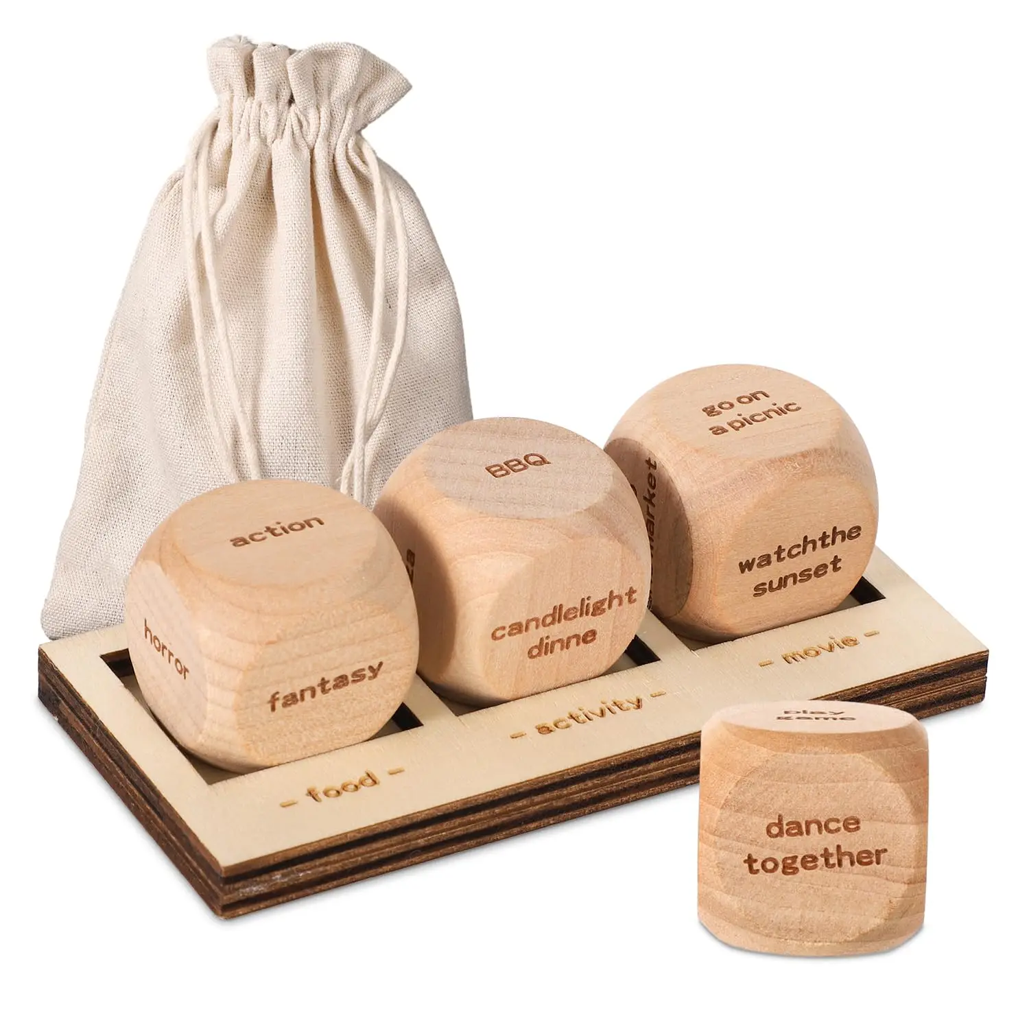 4pcs Romantic Couple Dice Set Food Activity Wooden Dice Games After Dark Date Night Dice for Couples Valentine Wedding Gift