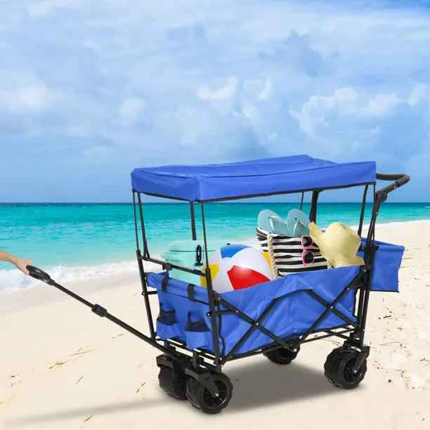 High Quality Trolley Cart Portable Folding Wagon Heavy Duty Steel Mesh Kids Folding Metal beach Wagon