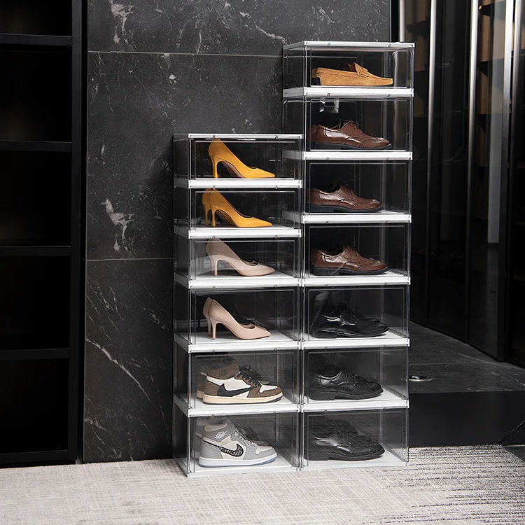 Delux Short Clear Shoe Box Plastic Storage Transparent Stackable