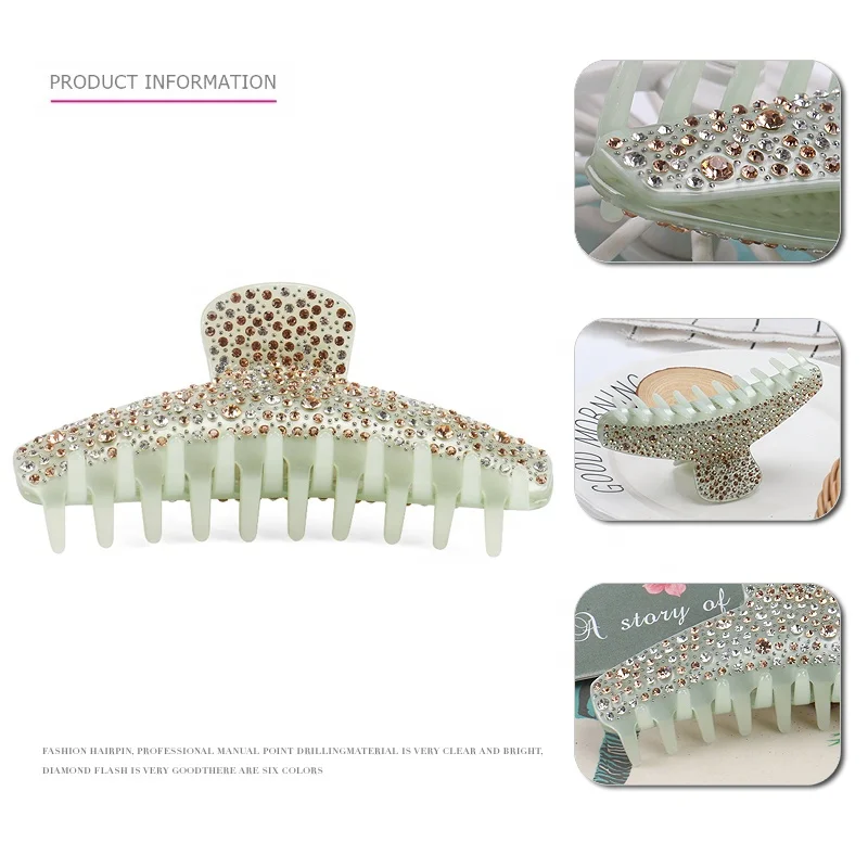 Jinhe Jewelry Customize Oversized Hair Claws Rectangle Large Cellulose Acetate 12.5cm Full Rhinestones Claw Clip