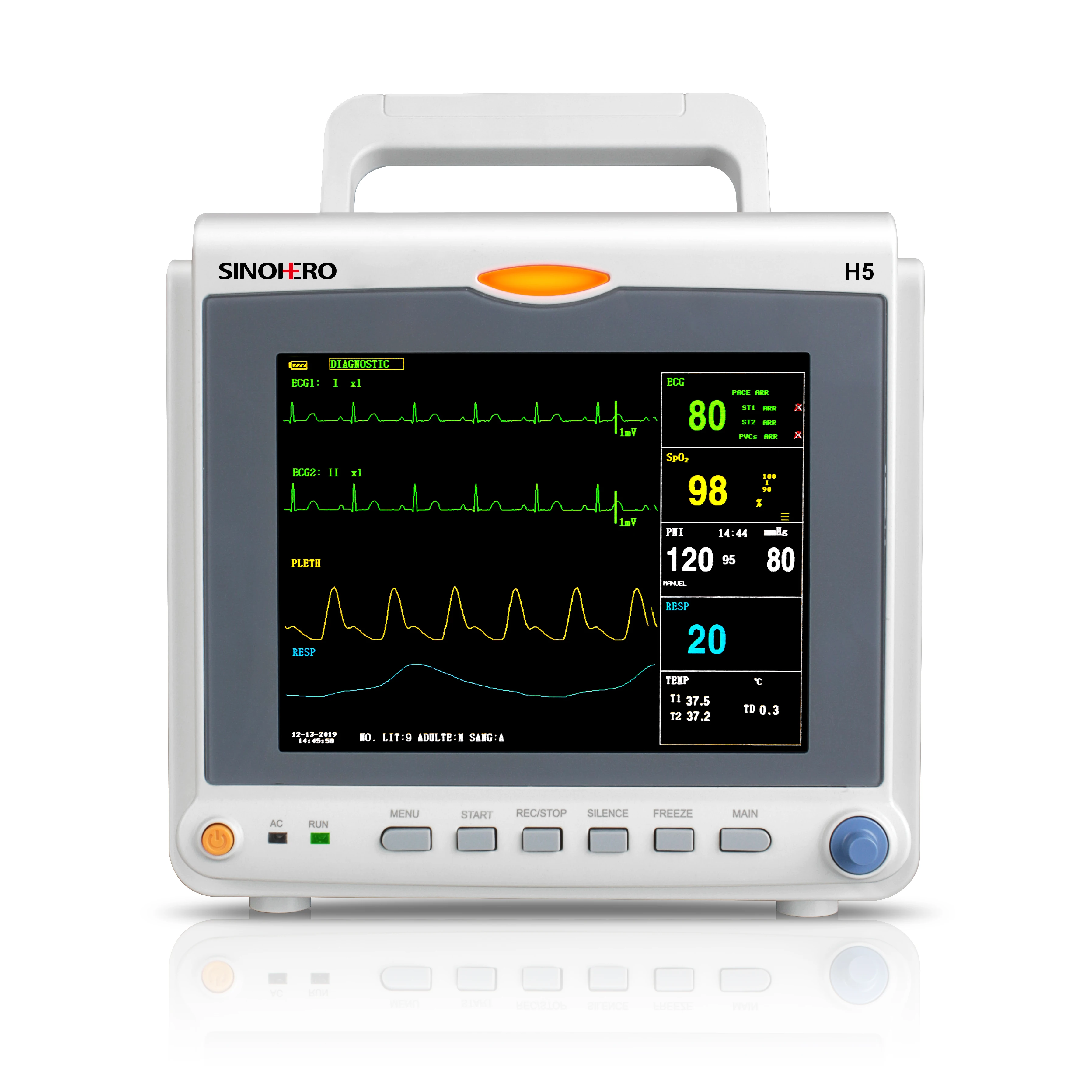 ICU Multiparameter Monitor SINOHERO H5 series Ecg Spo2 Nibp Multiparameters Patient Monitor with 18 Languges adjustable