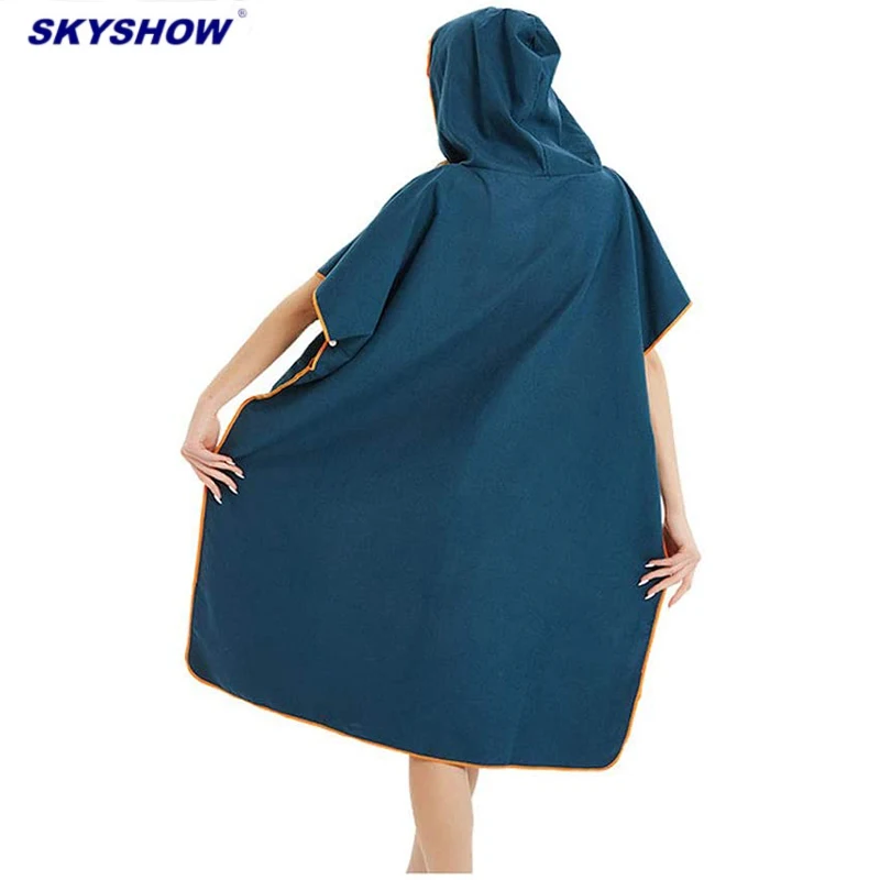 
wholesale custom microfiber suede quick dry hooded travel beach transition changing surf poncho towel 