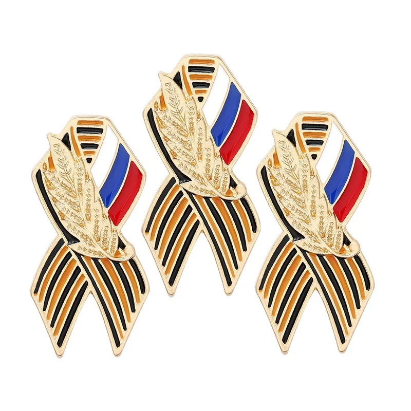 St. George Ribbon Badge with Russian Flag Ribbon Of Saint George Victory Day Pin Brooches for Men Women Jewelry Accessories