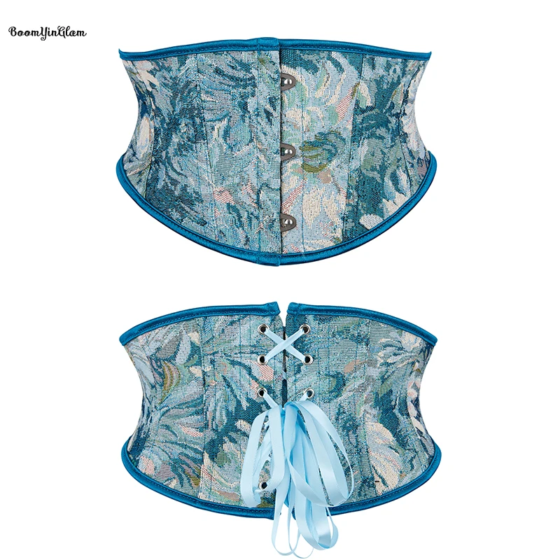 Floral Embroidered Mini Corset Firm Tummy Control Waistband Cupless Slimming Bustier Wide Belt With 3 Busk
