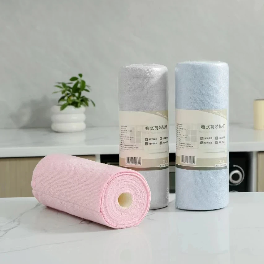 Bearfamily Microfiber Cloths in Roll, Lint Free Clean Wipes, Value Pack Reusable Kitchen Towels, 30 Clean Cloths Per Roll, Gray