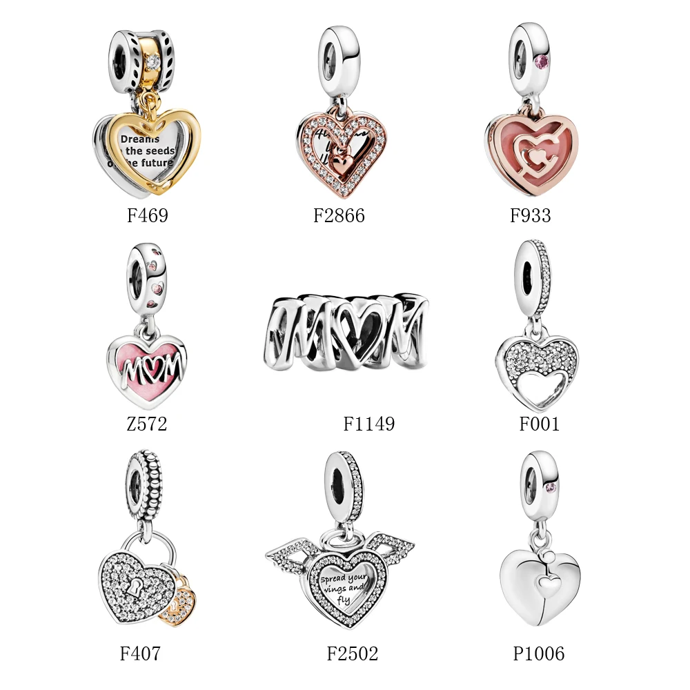 Подвеска из серебра 925 пробы в форме сердца с фианитами для браслетов и ожерелий