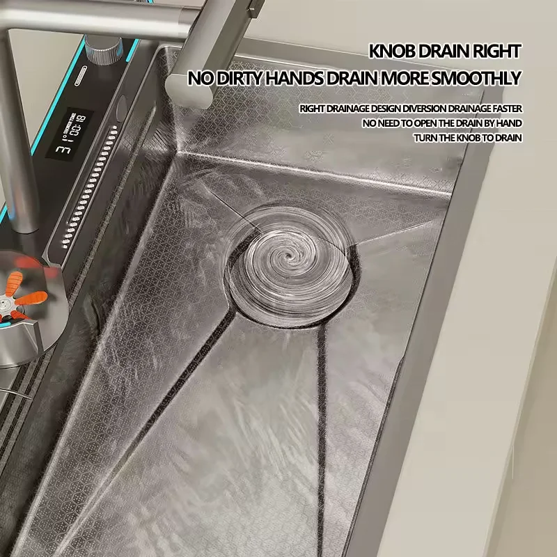 Modern sink cabinet kitchen sink Waterfall faucet Smart 304 stainless steel large size multifunctional sink kitchen for home