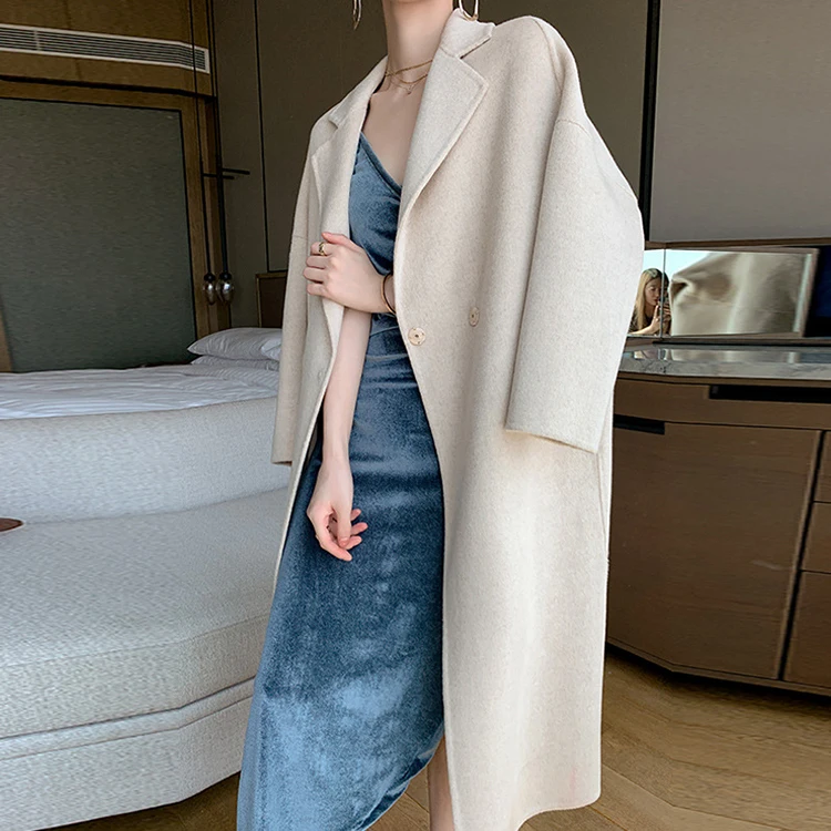 Wholesale Price Autumn Winter Loose Fashion Simple Solid Color Trench Wool Coat Women