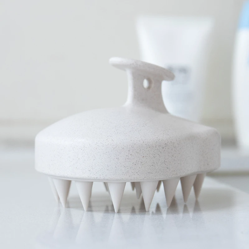 New Design Customized Logo Shampoo Brush Scrubber Silicone Wheat Straw Hair Scalp Massager Brush
