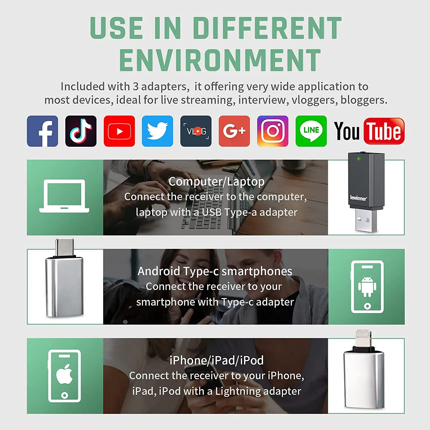 48KHz Wireless Microphone for Computer iPhone iPad Android Laptop Speaker Plug Play TikTok Vlog Zoom Noise Reduction Auto Sync