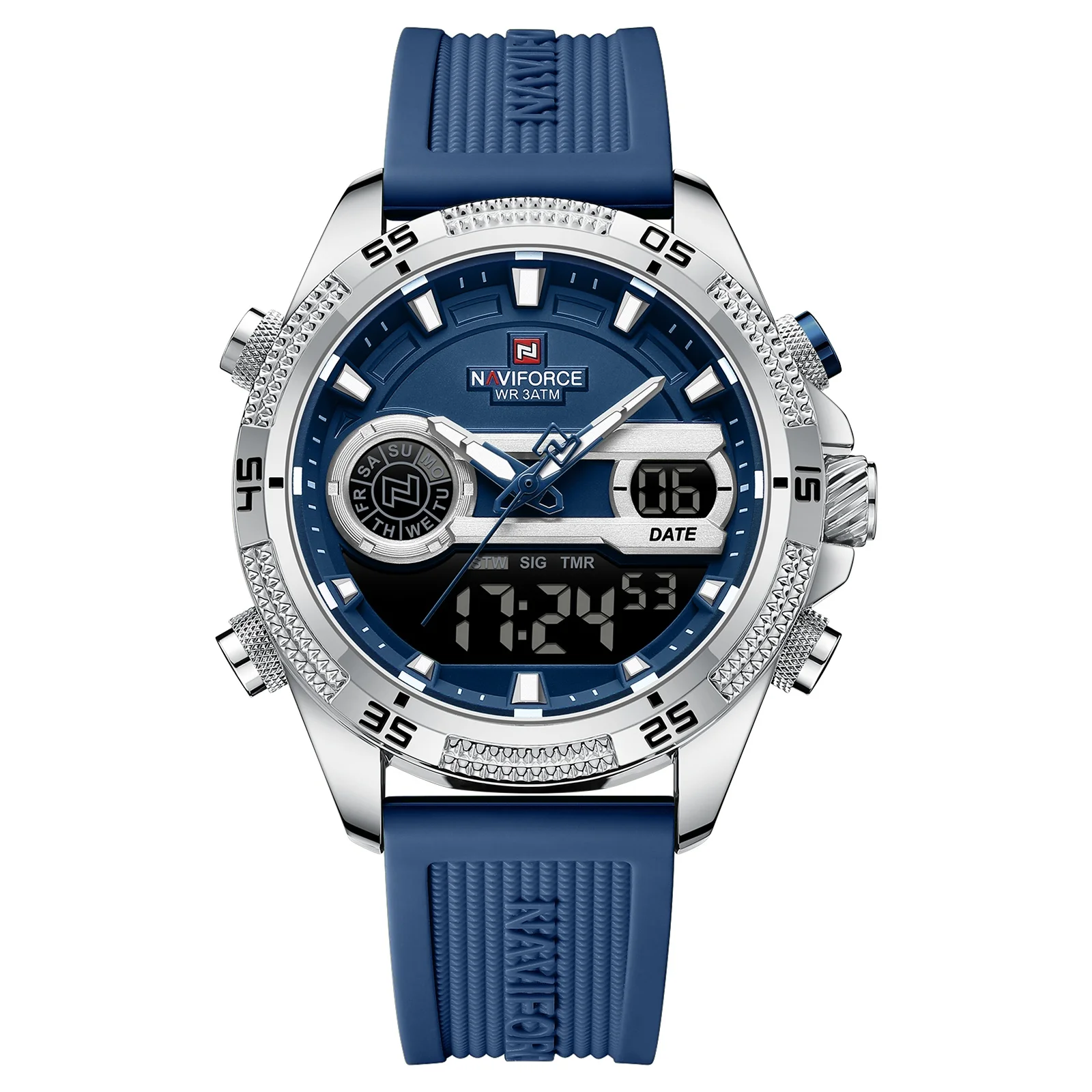 New NF9223 Fashion  Mens Dual Display Quartz Watches Silicone Strap Waterproof Luminous Date Wristwatch Digital Watch For men