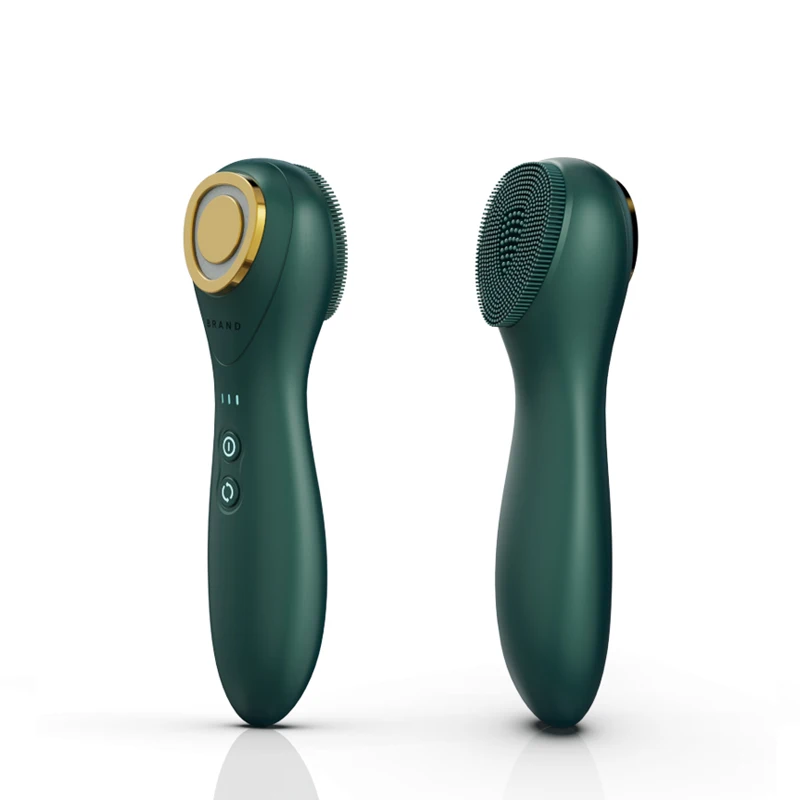 2024 New Arrival 2 In 1 Photon Led Light Therapy Facial Massager Ems Vibrating Mini Silicone Face Cleaning Brush