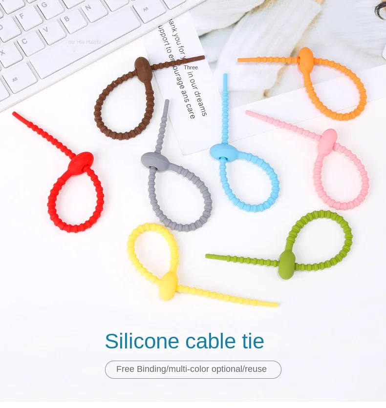 Reusable Silicone Ties Zip Headset Data Line Wire Ties Binder Self-locking silicone Bag Fixing Ring Loop