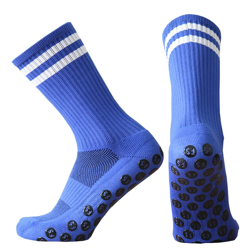 Factory Wholesale Colorful Striped Grip Sports Socks Professional OEM Team Club Soccer Anti Slip Socks Custom Football Socks Men
