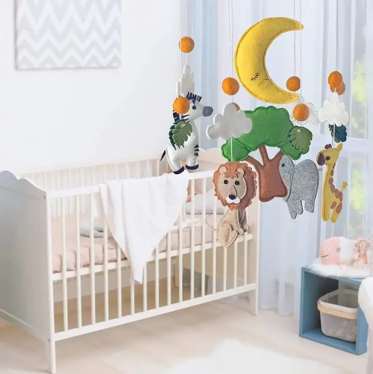 Neutral Felt Baby Mobile Rainbow Musical Mobile Nursery Decor Felt Mobile Hanging Crib Mobile Gender