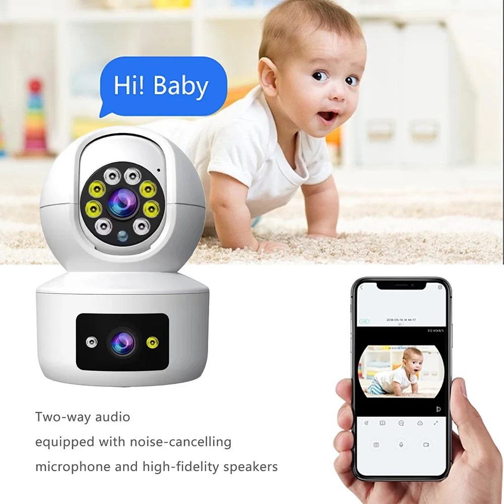 WIFI Baby Camera Hot Selling Dual Lens Wireless Indoor Security  360 Degree 1080P Auto Tracking Smart IP CCTV PTZ Camera