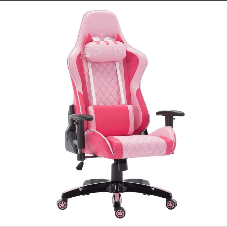 Эргономичный компьютерный стул для девочек, компьютерный стул розового цвета с подголовником для кошек