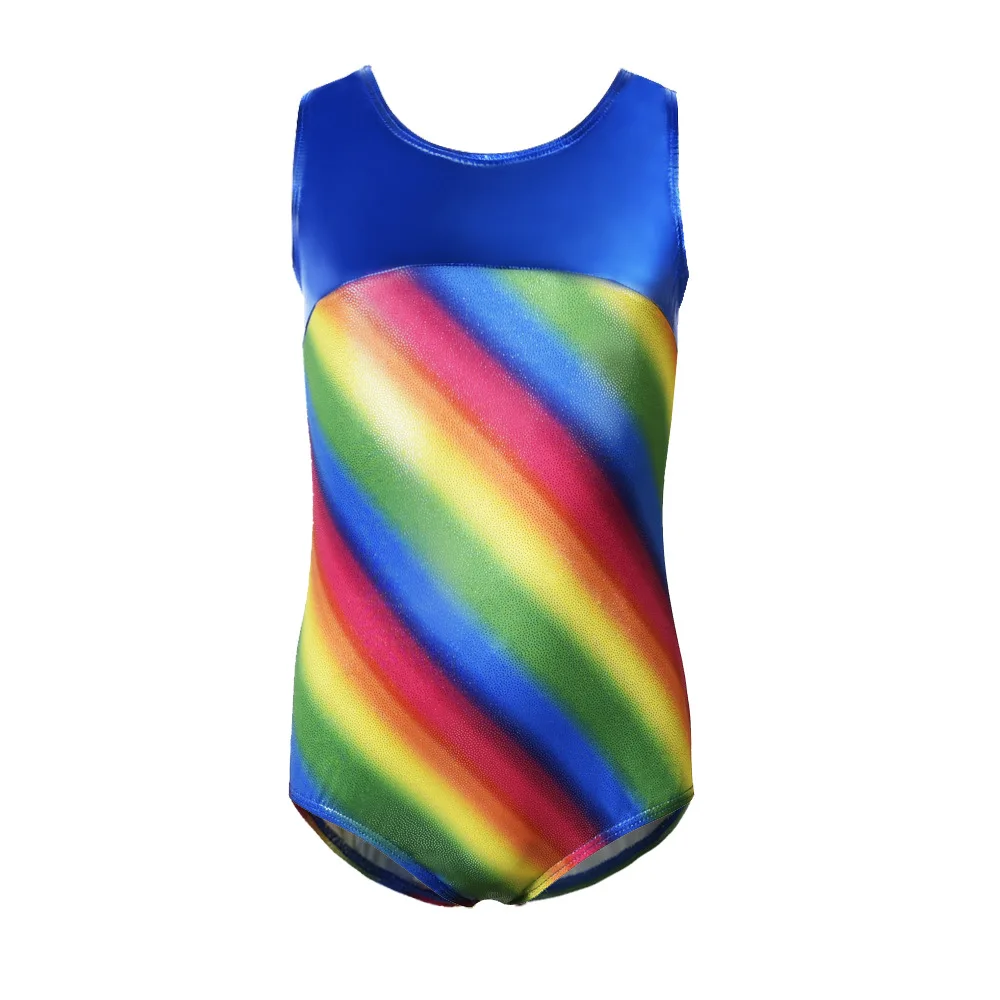 Rainbow Metallic Fabric Tank Top Rhythmic Gymnastics Practice Dancing Kids Professional Competition Leotard