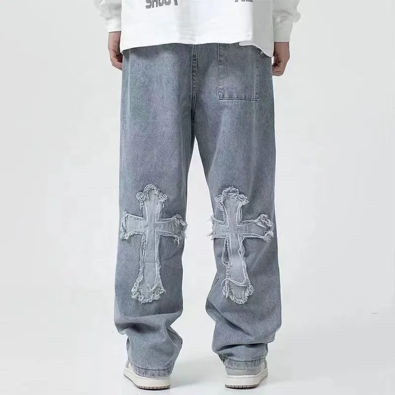 Custom Streetwear Gothic Jeans Women Y2K Jeans Trousers Casual Cross Cargo Pants Straight Baggy Punk Jeans