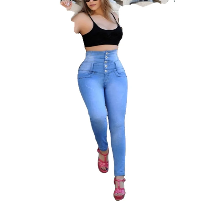 
Factory Quality Ripped Knee Plus Size Vintage Full Length Tight Elastic Stretch Ladies Jeans 