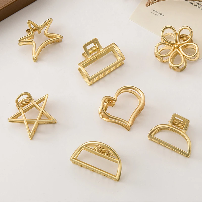 Wholesale Japanese Korean Metal Hairpins simple women bath Gold catch back head grab geometric alloy hair Claw Clips