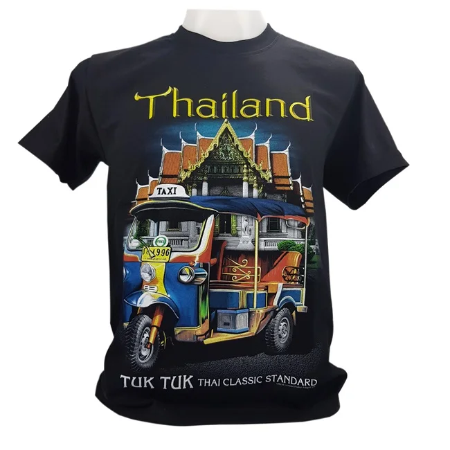 Thai Tuk Tuk at Wat Ben M Size OEM Custom T-Shirt 100% Cotton Premium Quality Casual Style Original Graphic Design Screen Prints