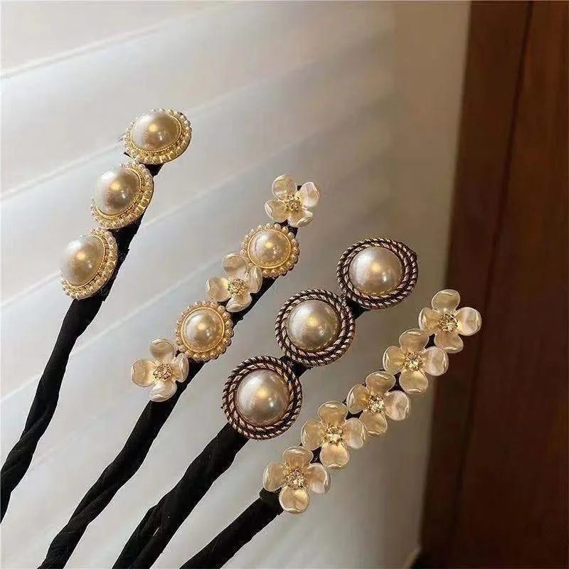 Shenglan  Pearl Flower Fluffy Ball Head Lazy Hair Stick Fashion Elegant Temperament Hair Ring