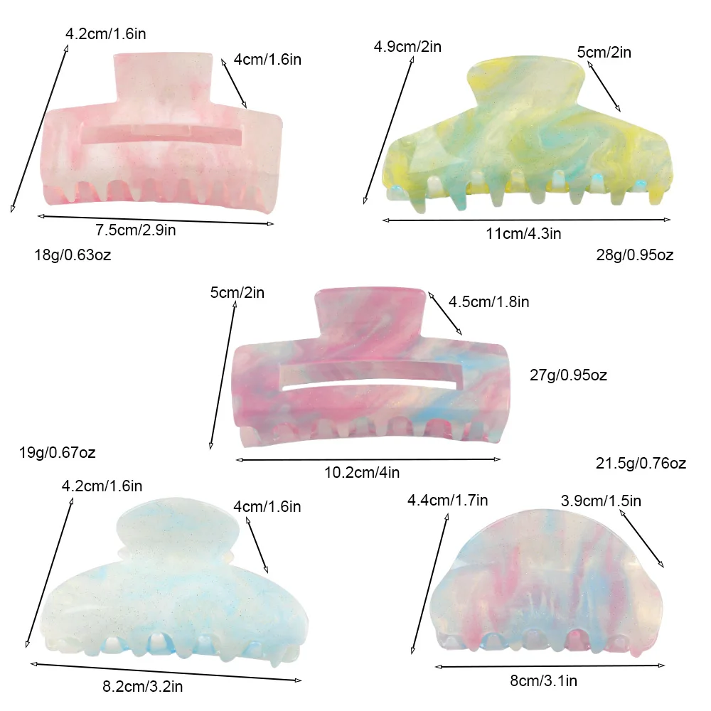 Wholesale Geometry Girl Hair Accessory Colorful Acrylic Marble Shark Claw Hair Grab Solid Color Square Women Hair Clips Claw