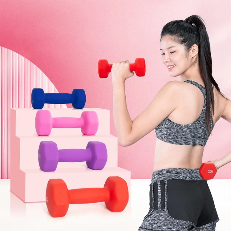 ZHOYA SPORT Customized Cheap Weights Gym Equipment Fitness Small Adjustable 2.5kgs Pink Neoprene Coated Hex Dumbbell Set