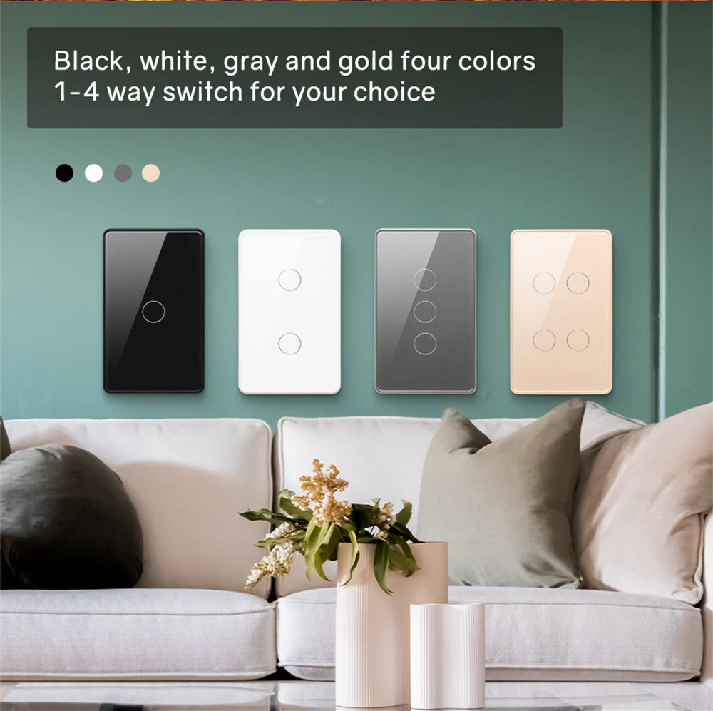 Tuya smart life 1/2/3/4 gang us tempered glass panel wall switch wi-fi smart switches interruptor inteligente wifi voice control