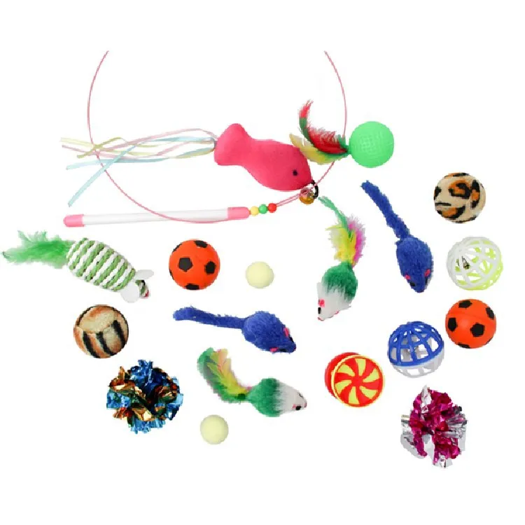 
Amazon hot sale new cat toy 18-piece set with cat stick feather bell ball mouse cat supplies 
