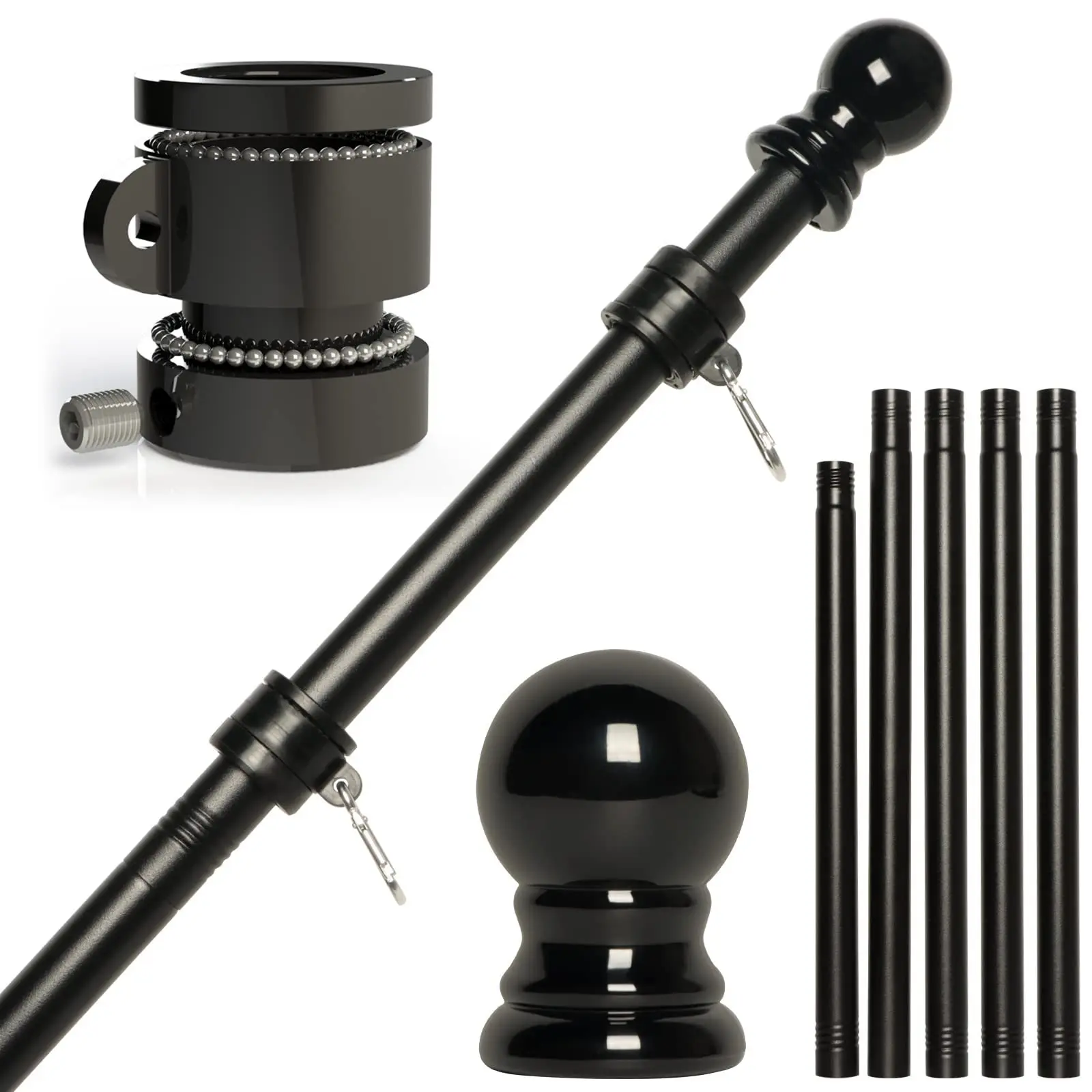 Residential Easy to Assemble 6 FT Stainless Steel Telescopic Flag Pole Outdoor with Rotating Rings