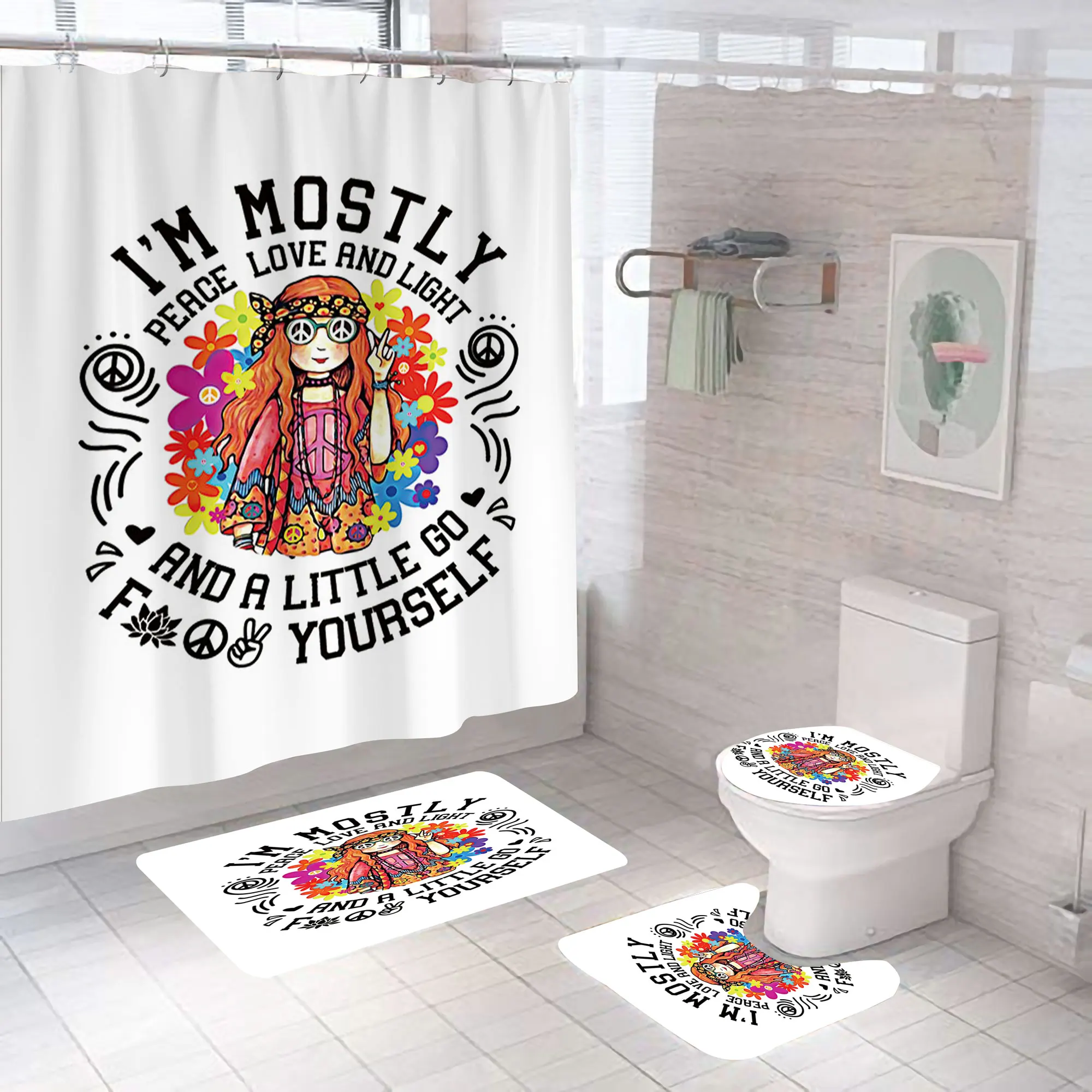 Fall Autumn Maple Leaves Truck Bath Curtain Thanksgiving Harvest Farmhouse Shower Curtain Set Bathroom Decor with HooK