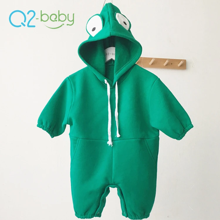 Q2-baby Wholesale Christmas Green Frog Cotton Zipper Baby Boy Jumpsuit Rompers