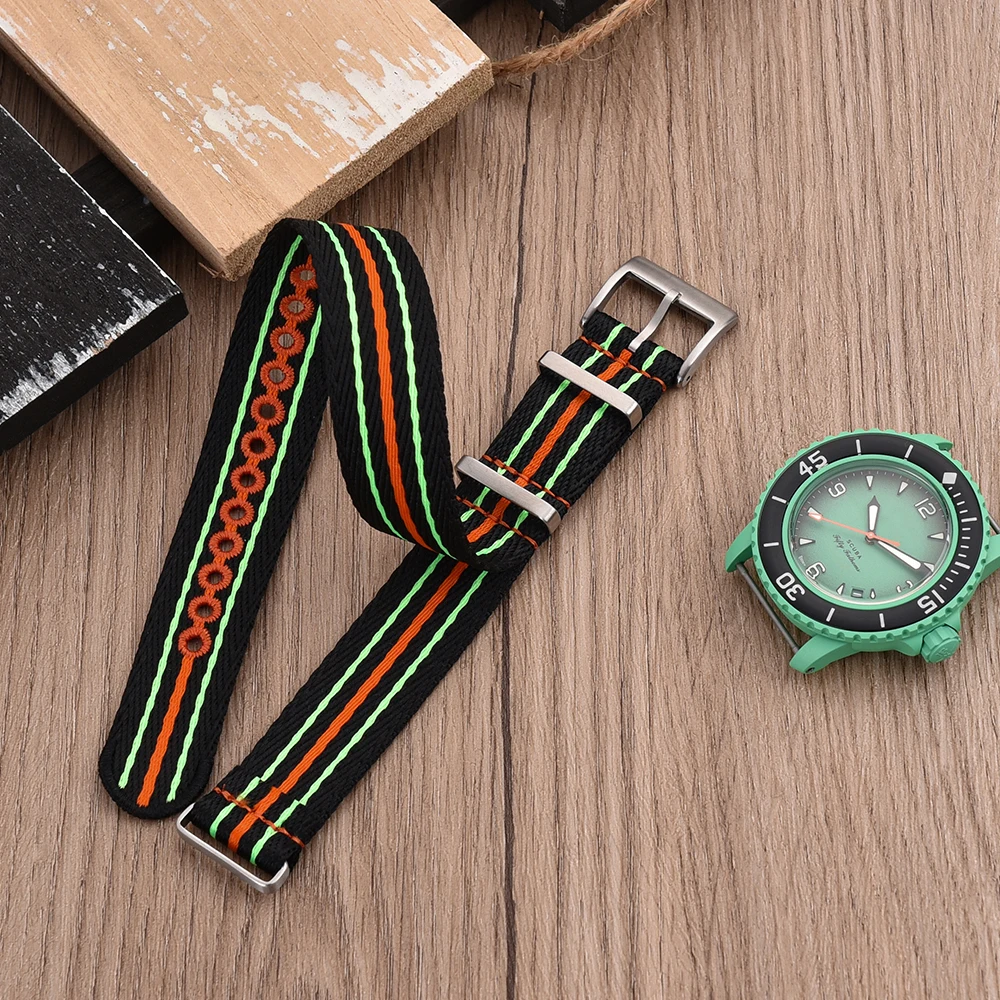 JUELONG Embroidery Nylon Striped Recycled Watch Straps 20mm 22mm Single Pass Eco-Friendly Watch Straps